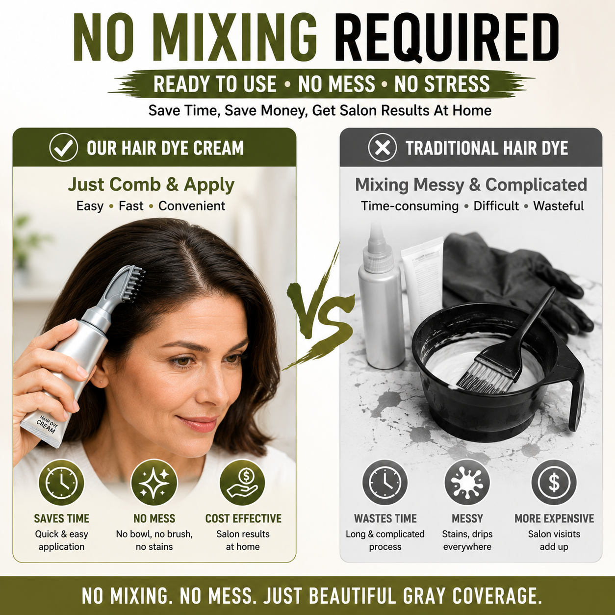 Instant Gray Coverage Hair Dye Comb — For Men & Women
