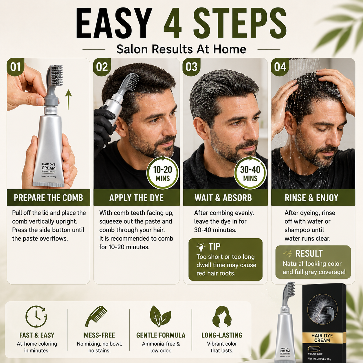 Instant Gray Coverage Hair Dye Comb — For Men & Women