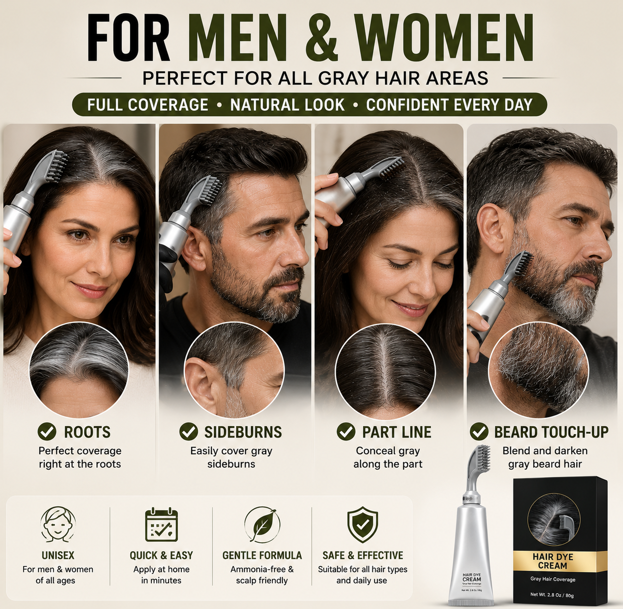 Instant Gray Coverage Hair Dye Comb — For Men & Women