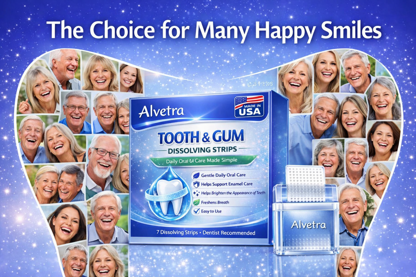 Alvetra® Fast-Dissolving Tooth & Gum Care Strips 5-in-1 Daily Care for a Cleaner, Brighter, Healthier Smile