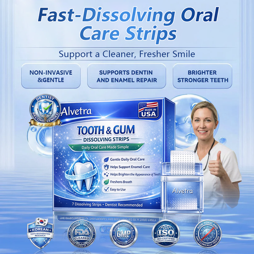 Alvetra® Fast-Dissolving Tooth & Gum Care Strips 5-in-1 Daily Care for a Cleaner, Brighter, Healthier Smile