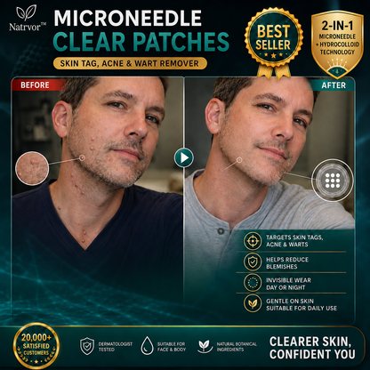 ✨Tenviro®2-in-1 Microneedle & Hydrocolloid Patch🍀| Removes Raised Moles, Acne, Flat Warts & Skin Tags | Helps Improve Wrinkles, Scars & Blemishes | Invisible Patches for Face & Body