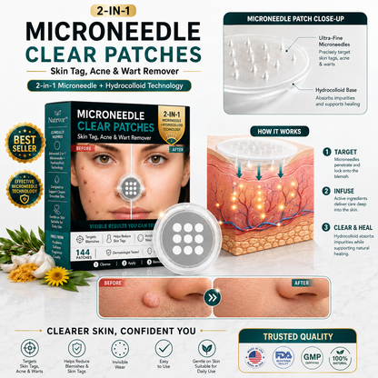 ✨Tenviro®2-in-1 Microneedle & Hydrocolloid Patch🍀| Removes Raised Moles, Acne, Flat Warts & Skin Tags | Helps Improve Wrinkles, Scars & Blemishes | Invisible Patches for Face & Body